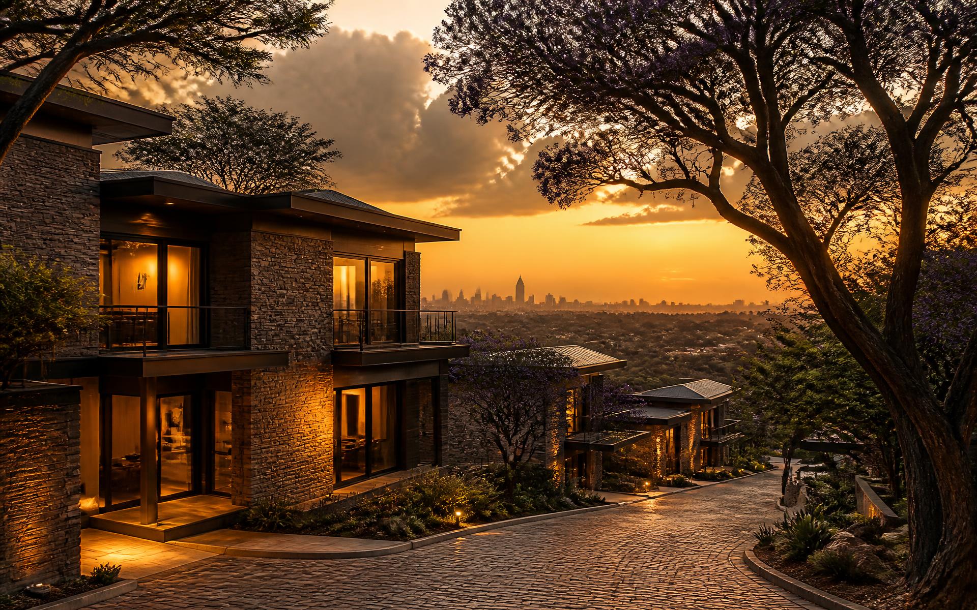 Aerial view of a Kenyan residential estate at golden hour