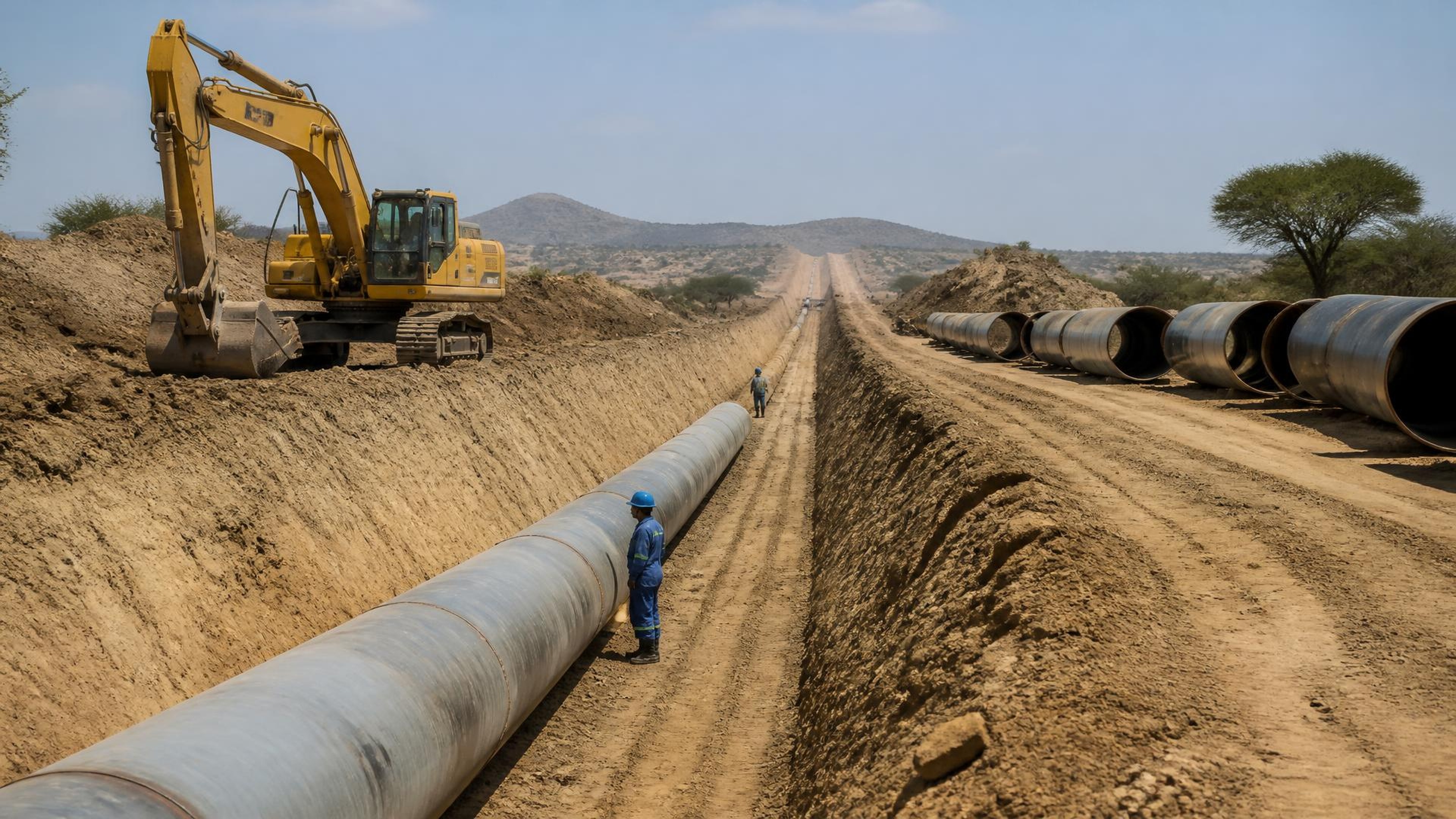 Project-aligned construction imagery for Mombasa–Nairobi pipeline corridor